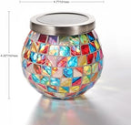 Cooo 2 Pack Gift for her him Landscape Lighting Path Lights Heavy Solar Mosaic Lantern with RGB Color-Changing Light – Dual Solar Panels, Red Amber Glass Tiles, Waterproof Outdoor - Image 2