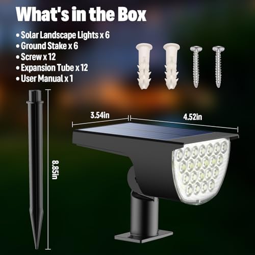 GKGG Solar Lights Outdoor Waterproof IP65, Solar Powered 76 LED 3 Lighting Modes Solar Spot Lights Outdoor for Yard Garden Landscape Pathway (White, 6 Pack) - Image 2
