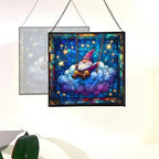 Cloud Gnome Swing Stained Glass Suncatcher – Square Hanging Window Panel for Home or Greenhouse – Whimsical Glass Art Gift for Garden Lovers, Christmas, Halloween, Father Days MPT6CG - Image 4