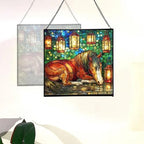 Bay Miniature Horse Curled Near Garden Lanterns Square Suncatcher – Stained Glass Style Window Panel with Pastoral Scene, Custom Decorative Hanging Art for Equestrian Home, Christmas GgGXzA - Image 4