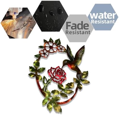 Hummingbird and Rose Metal Wall Art Floral Plaque Rustic Garden Decor for Living Room Porch Indoor Outdoor Hanging Ornament (24 Inch) - Image 7