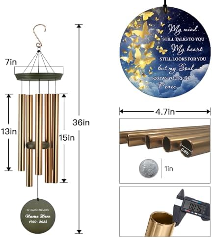 Personalized Wind Chimes Memorial Butterfly Mourn Theme Decor - Image 7