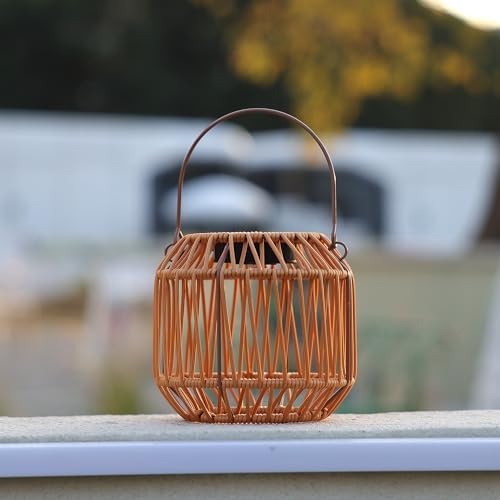 Solar Hanging Lanterns 2-Pack, Faux Rattan for Outdoor - Image 2