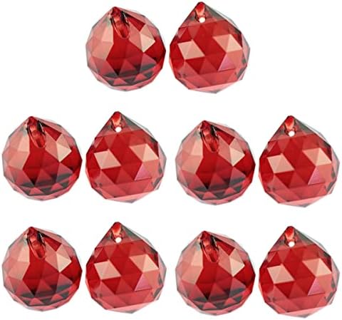 Queenbox 10pcs 40mm Crystal Suncatcher Prism Ball Rainbow Hanging Pendants Maker with Hole for Chandelier Feng Shui Window, Red by Queenbox