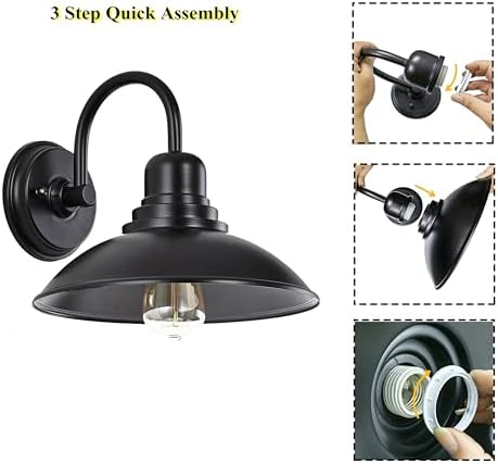 2 Pack Black Outdoor Wall Sconce, Modern Farmhouse Gooseneck Barn Light with E26 Socket, Anti-Rust Metal Vanity Light for Indoor & Outdoor Use - Bathroom, Entryway, Hallway, Garage, Porch - Image 6