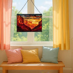 Sunrise Breaking Over Canyon Ridge Rectangular Stained Glass Suncatcher – Hanging Window Panel with Animal & Nature Scene – Vibrant Glass Art Gift for Wildlife, Fantasy, Nature Lovers Q4fgwY - Image 5