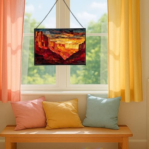 Sunrise Breaking Over Canyon Ridge Rectangular Stained Glass Suncatcher – Hanging Window Panel with Animal & Nature Scene – Vibrant Glass Art Gift for Wildlife, Fantasy, Nature Lovers Q4fgwY - Image 5