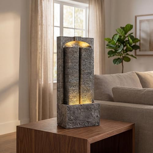 39" Outdoor Water Fountain, Modern LED Water Wall Fountain Resin - Image 5