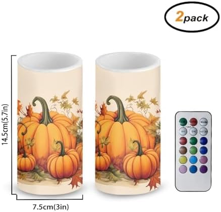Autumn Pumpkin Print Battery Operated Candles with Timers Flameless Candles with Remote LED Lights for Thanksgiving Day Home Party Banquet Decoration - Image 2