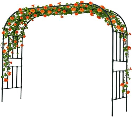 Square Tube Garden Arch Trellis, 10.5FT x 8.2FT Metal Arbor, Outdoor Trellis for Climbing Plants, Black by CaroTex