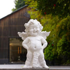 Garden Cupid Angel Statue with Wings 22in, Vintage Distressed Finish White Cherub Figurine, Outdoor Indoor Decorative Sculpture Waterproof & Sun-Resistant - Image 3