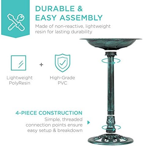 Best Choice Products Bird Bath, 28in Outdoor Resin Pedestal - Green - Image 5