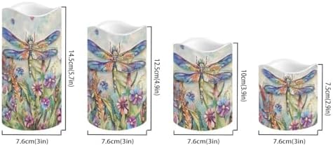 Dragonfly Floral Flameless Candle with Remote Control Electric LED Pillar Candle Timer Color Changing Long Lasting Pack of 4 Battery Candles for Tabletop Beach Home Indoor Decoration - Image 2