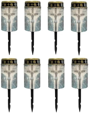 Poceacles Cross Solar Lights Set of 8 Outdoor Waterproof Cemetery Solar Outdoor Candle Grave Solar Decoration Solar Votive Candles Blessed Candles for Loss of Loves One, God Cross Light by Poceacles