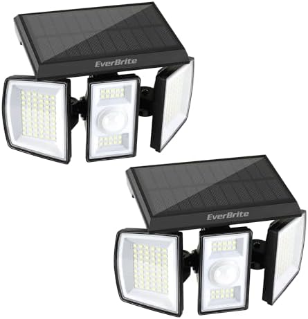 EverBrite 2PK Solar Motion Sensor Lights, 3 Heads, IP65 Waterproof Outdoor by EverBrite