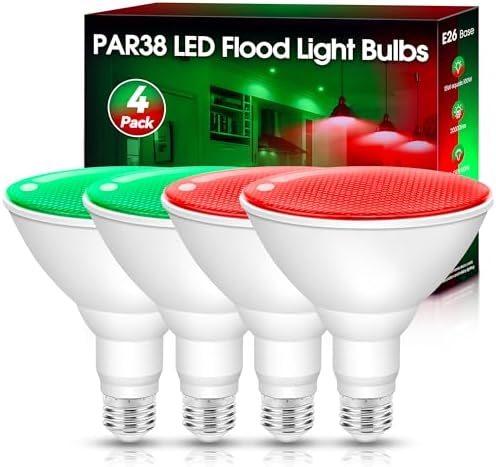 Fulighture Red and Green Light Bulbs 4 Pack,Par38 LED Red Green Flood by Fulighture
