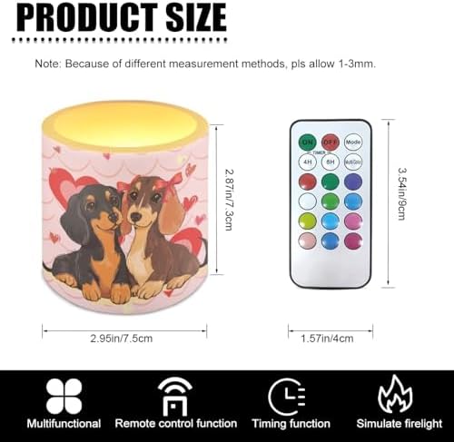 Cute Dachshund Heart Print Flameless Candles with Remote Battery Operated Candles with Timer Flickering LED Battery Operated Pillar Tealights for Valentines Day Home Decorations - Image 3