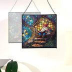 Gnome Reading in Treehouse Stained Glass Suncatcher – Square Hanging Window Panel for Home or Greenhouse – Whimsical Glass Art Gift for Garden Lovers, Christmas, Halloween, Father Days yU5sb7 - Image 4
