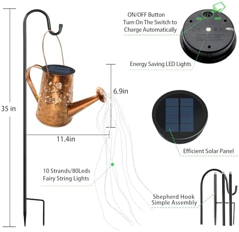 VOOKRY Solar Lights Outdoor Decoration, Large Retro Hanging Metal Solar Watering Can Lights Waterproof Sunflower Garden Decor Outside for Yard Lawn Patio Porch, Birthday Gifts for Women Mom Grandma - Image 3