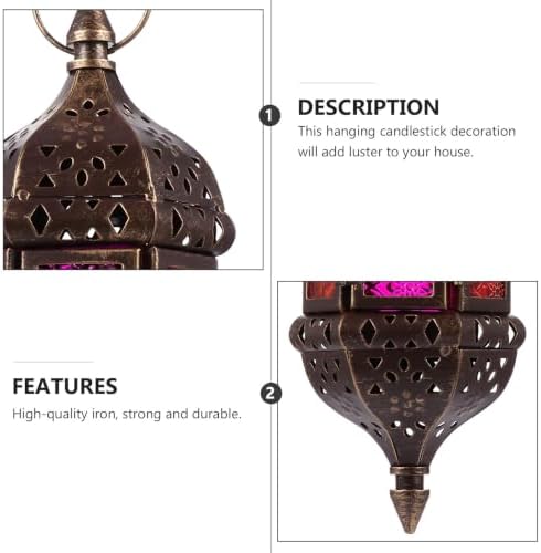 Moroccan Style Hanging Candle Holder Lantern with Glass and Steel - Image 3