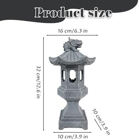 Pagoda Garden Statue, Resin Solar Japanese Pagoda Lantern, Decorative Zen Garden Landscape for Yard Patio Lawn, Style1 - Image 3