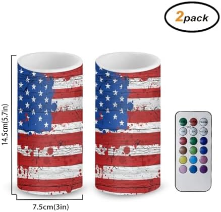 Painting American Flag Print Flameless Candles LED Set of 2 Pillar Battery Operated Candles Dancing LED Flame with 18-Key Remote Control Timer Decor for Independence Day - Image 4