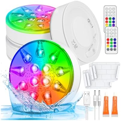 Pool Lights for Above Ground Inground Pool, Underwater Rechargeable Submersible LED Lights with Remote, IP68 Waterproof, Pool Light for Hot Tub, Shower, Vase, Fountain, Aquarium, Bath, Party, 4 Pack by CRISLEX
