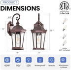 Outdoor Wall Lantern 16'' Brown Aluminum Outdoor Wall Light Fixtures - Image 4