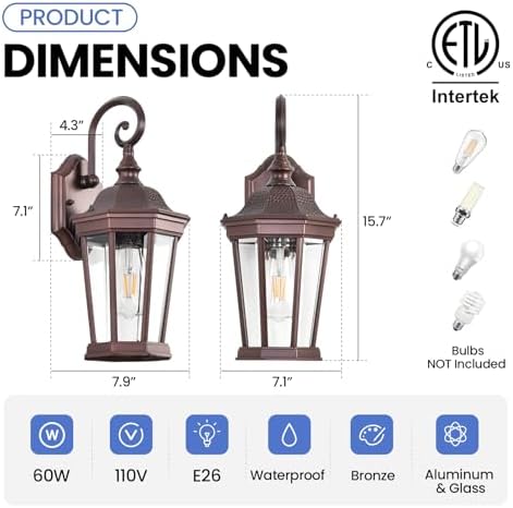Outdoor Wall Lantern 16'' Brown Aluminum Outdoor Wall Light Fixtures - Image 4
