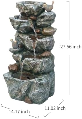 Outdoor Indoor Bird Water Fountain 5-Tier Cascading Rock Waterfall with LED - Image 3