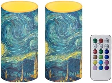 Starry Nights Flameless Candles with Remote Set of 2 Battery Operated Candles with Timer Outdoor Lanterns Waterproof Flameless Pillar Lights for Dining Table Decoration by Merkmak