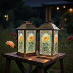 Stained Glass Style Solar Lantern Outdoor Garden Hanging Lantern Sunflower Glass Art Soft Intricate Mosaic Patterns Waterproof Solar Powered Lighting Outside Table Lamp for Patio Deck Yard Camping - Image 6