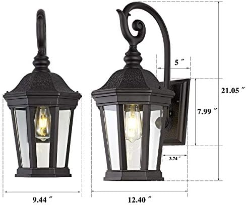 Black Outdoor Wall Lantern, Large Outdoor Porch Light Fixtures - Image 3