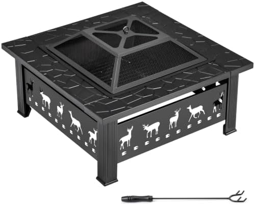 Outvita Outdoor Fire Pit, 32 Inch Square Firepit Table, Elk Cutout by Outvita