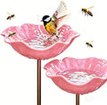 Handmade Metal Flower Garden Stake Bird Bath Bee Butterfly Pollinator Watering Station Hummingbird Bowl Outdoor Decor Resistant Resin LawnYard Planter (4, Pink) by Unknown