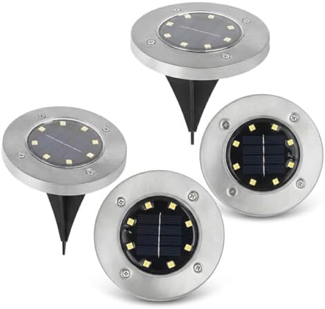 Solar Ground Lights Outdoor, IP68 Waterproof Stainless Steel Solar Disk Lights for Garden, Path, Walkway, Patio, LED Solar Powered Deck Lights by Unknown