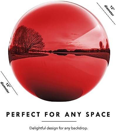 12 Inch Stainless Steel Gazing Globe,v2croft Hollow Ball Mirrored Surface Polished Shiny Sphere,Garden Stainless Steel Gazing Ball for Outdoor Lawn Pond Yard Ornament(red) - Image 2