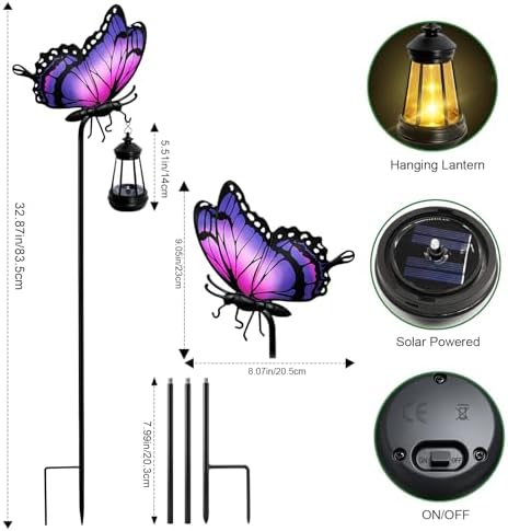 Butterfly Solar Garden Lights Outdoor Waterproof, Gifts for Women Mom Grandma Daughter, Stake Lights with Solar Lantern, Hanging Solar Lights, Solar Path Lights Yard Art Outside Patio Garden Decor - Image 2