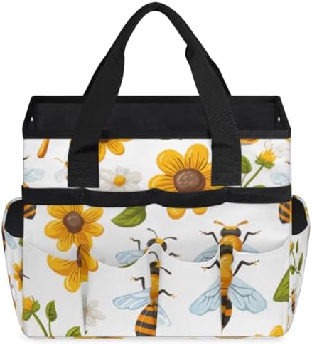 Garden Tool Bag Flying Bees Daisies Honey Garden Tool Storage Bag with Pockets Handle Portable Garden Tote Bags for Indoor Outdoor Gardening - Image 5