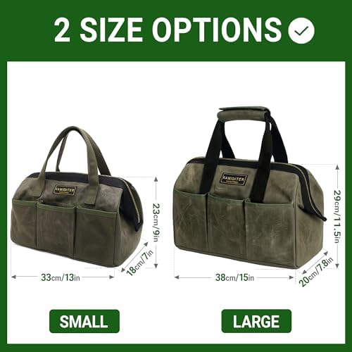 15 Inch Tool Bag, Heavy Duty Wide Mouth Water-Resistant Tool Bag, Tool Tote with Handle for Tools, Wrenches, Screwdrivers (15 X 7.8 X 11.5 inch) | ArmyGreen - Image 4