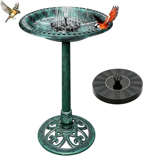 Bird Bath with Solar Fountain Tall Set - Large Resin Bird Bath for Outdoors Garden Decor - Heavy Duty Bird Baths for Clearance Made in USA - Perfect Addition to Your Backyard(Green) by WELCOMETOVYPART