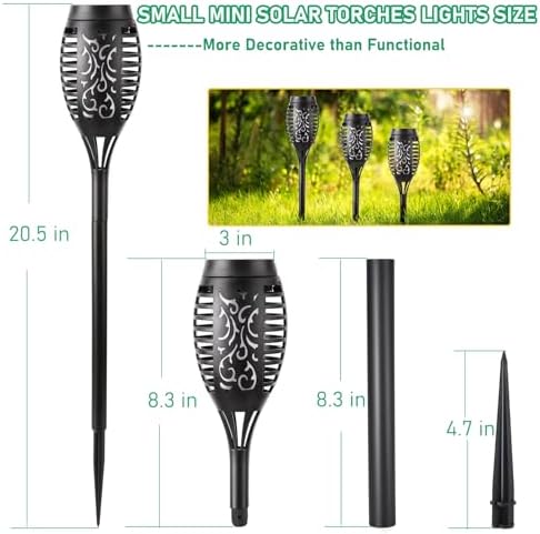 Solar Lights Outdoor, Solar Torch Light with Flickering Flame for Garden Decor, 20.5'' Small Size Solar Powered Garden Lights, Waterproof Flame Torches for Outside Patio Pathway Yard Decorations - Image 2