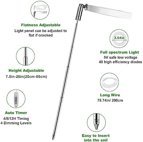 LORDEM Grow Light, Full Spectrum LED Plant Light for Indoor Plants, Height Adjustable Growing Lamp with Auto On/Off Timer 4/8/12H, 4 Dimmable Brightness, Ideal for Small Plants, 4 Packs - Image 3