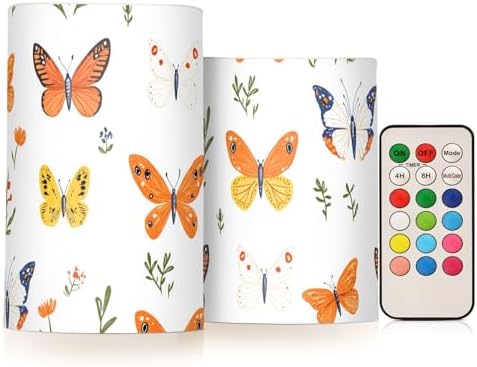 KLL Cartoon Cute Butterflies White Decorative Flickering Candles with Remote, Flickering led Electronic Lights Waterproof with Remote for Outdoor Outdoor Battery Powered by KLL
