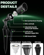 Low Voltage Landscape Spotlights, 3W MR11 LED Bulb 12V 2-Pack - Image 3