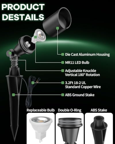 Low Voltage Landscape Spotlights, 3W MR11 LED Bulb 12V 2-Pack - Image 3
