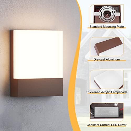 Outdoor Square Led Wall Light,Hardwired,24W 3000K,1-Pack,Rust Red - Image 6