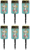 Poceacles Cross Solar Lights Outdoor for Cemetery Grave Decorations, Fake LED Pillar Candles Solar Powered Waterproof Outdoor Stake Lights Grave Markers, Colorful Lily Cross Teal, Pack of 6 by Poceacles