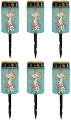 Poceacles Cross Solar Lights Outdoor for Cemetery Grave Decorations, Fake LED Pillar Candles Solar Powered Waterproof Outdoor Stake Lights Grave Markers, Colorful Lily Cross Teal, Pack of 6 by Poceacles