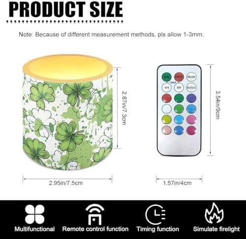 Flickering Flameless Candles with Remote and Timer Battery Operated Candles for St Patrick's Day Shamrocks LED Pillar Tea Lights for Patio Porch Banquet Home Decorations - Image 3